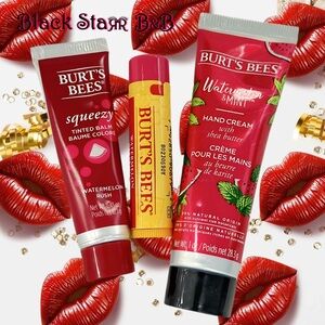 🍉💄Burt's Bees Watermelon Trio, 2-Lip Balms & Hand Cream w/Pink Gift Bag. NEW